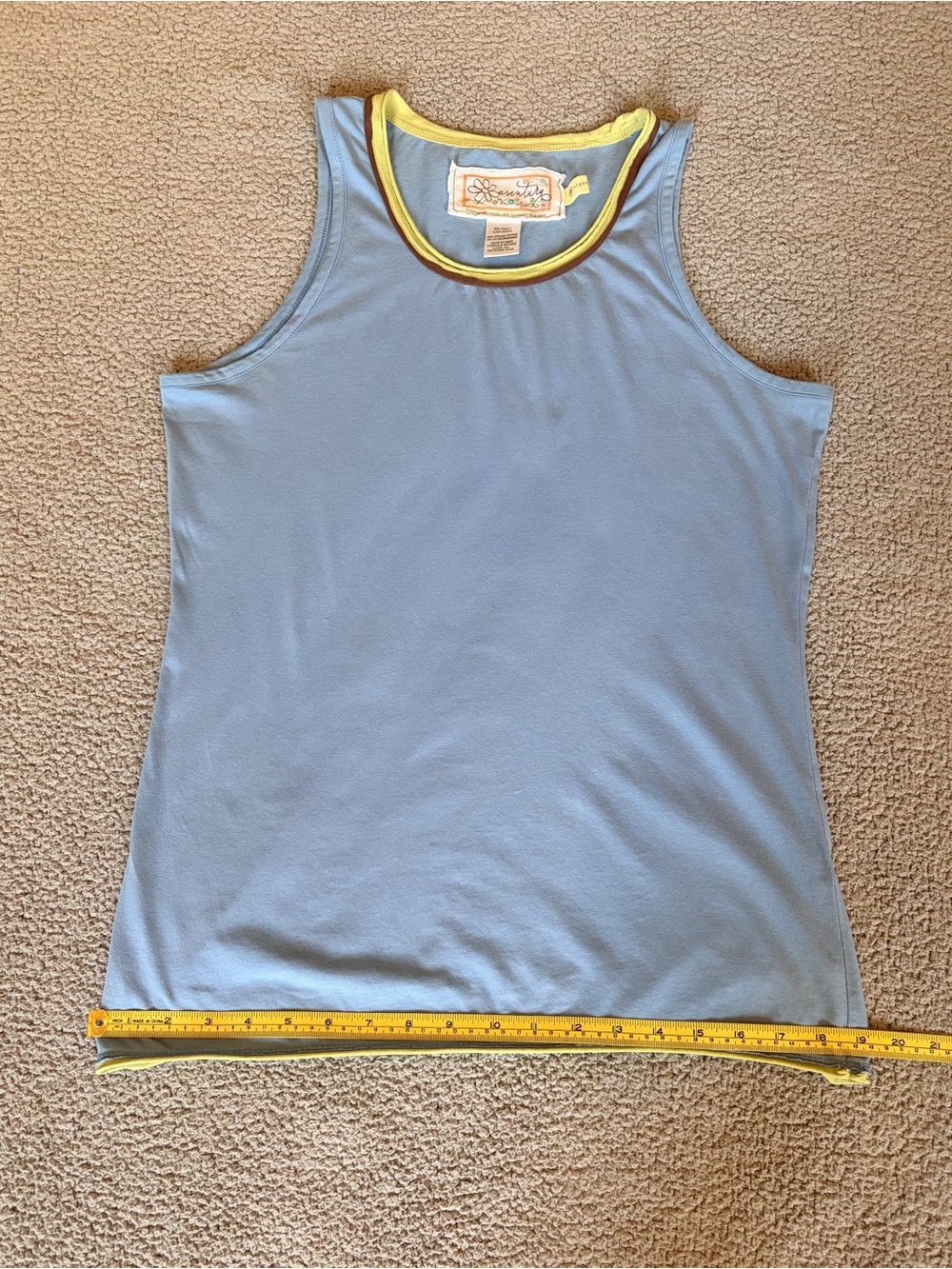 Y2K-inspired Ringer Stripe Raw Hem Organic Cotton Tank Blue Green Brown Size S - Picture 7 of 11